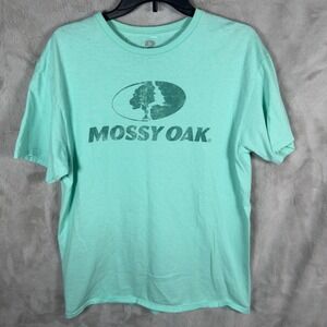 Mossy Oak Men's Graphic T‎ Shirt Aqua Green Oval Logo Tee Size L